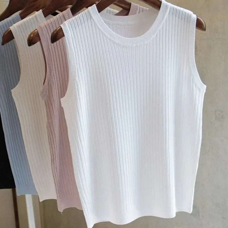 Ava Sleeveless Knitted Vest Top — Women’s Lightweight O-Neck Summer Knit Tank Casual Layering Top 0