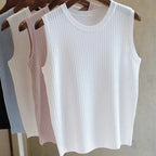 Ava Sleeveless Knitted Vest Top — Women’s Lightweight O-Neck Summer Knit Tank Casual Layering Top 0