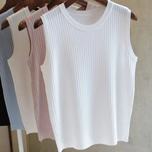 Ava Sleeveless Knitted Vest Top — Women’s Lightweight O-Neck Summer Knit Tank Casual Layering Top 0