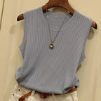 Ava Sleeveless Knitted Vest Top — Women’s Lightweight O-Neck Summer Knit Tank Casual Layering Top 2