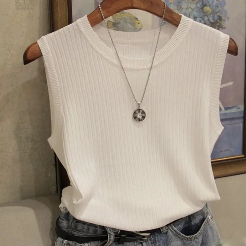 Ava Sleeveless Knitted Vest Top — Women’s Lightweight O-Neck Summer Knit Tank Casual Layering Top 3