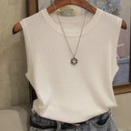 Ava Sleeveless Knitted Vest Top — Women’s Lightweight O-Neck Summer Knit Tank Casual Layering Top 3