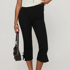 Black Capri Pants with Satin Bow Hem Detail Women's Cropped Flare Trousers 1