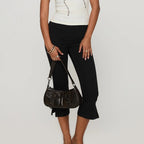 Black Capri Pants with Satin Bow Hem Detail Women's Cropped Flare Trousers 2