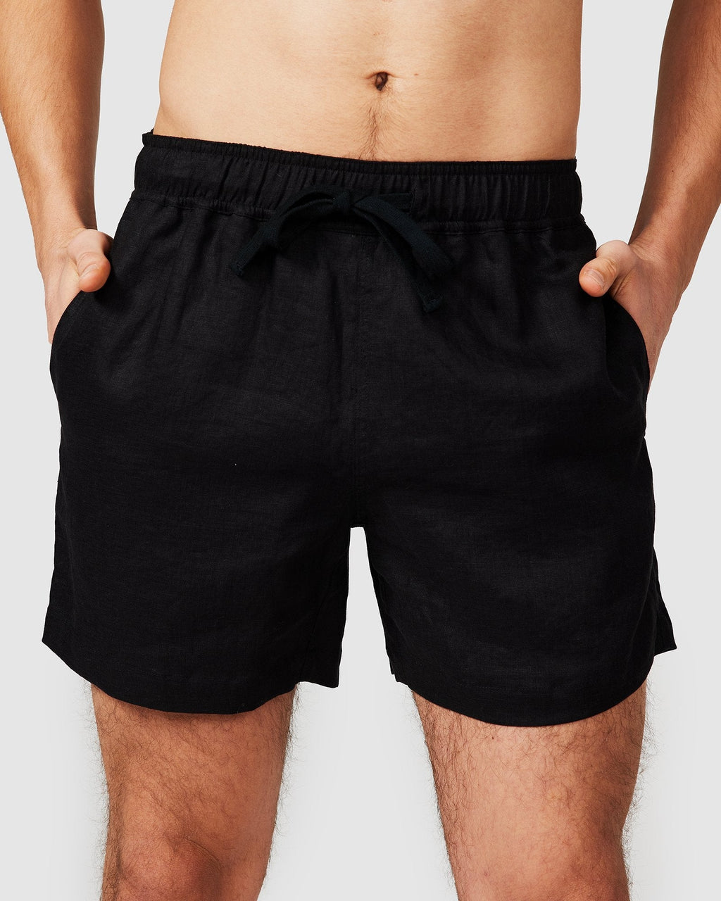 Black Linen Shorts with Relaxed Fit & Side Pockets 0