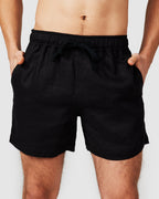 Black Linen Shorts with Relaxed Fit & Side Pockets 0
