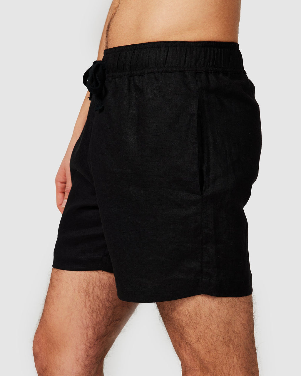 Black Linen Shorts with Relaxed Fit & Side Pockets 2