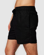 Black Linen Shorts with Relaxed Fit & Side Pockets 2