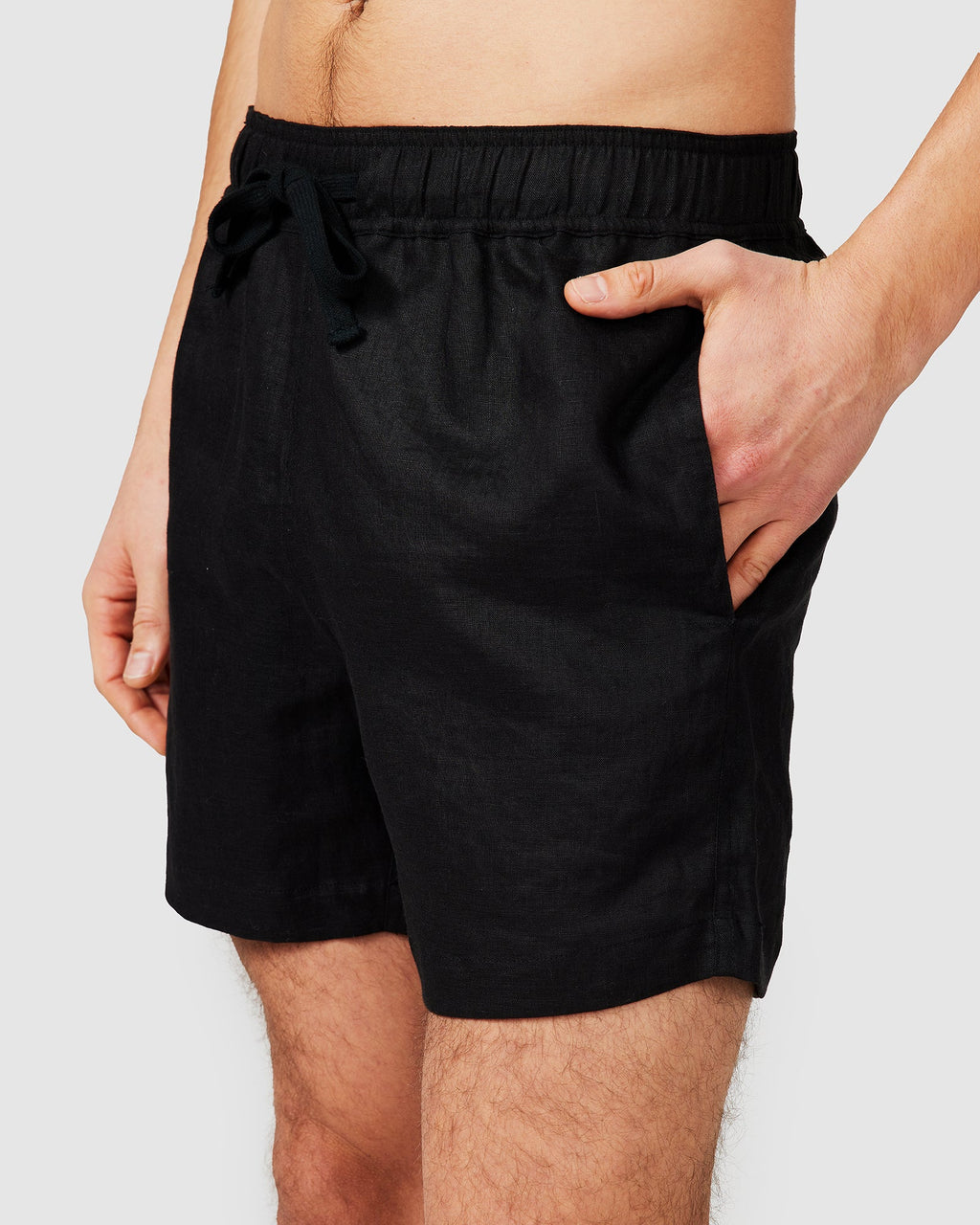 Black Linen Shorts with Relaxed Fit & Side Pockets 4