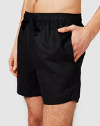 Black Linen Shorts with Relaxed Fit & Side Pockets 4
