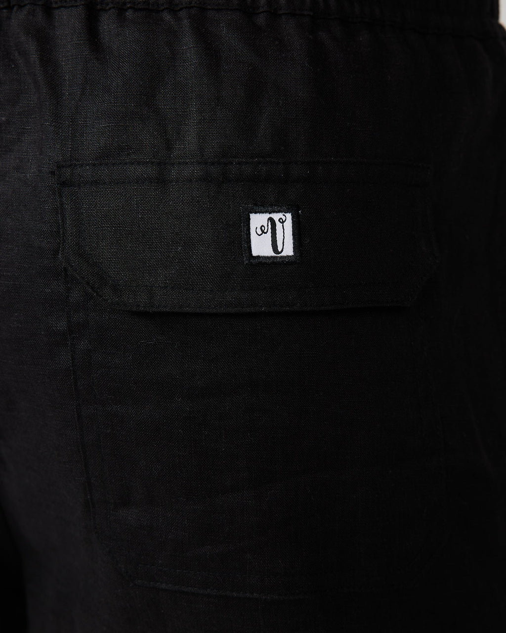 Black Linen Shorts with Relaxed Fit & Side Pockets 5