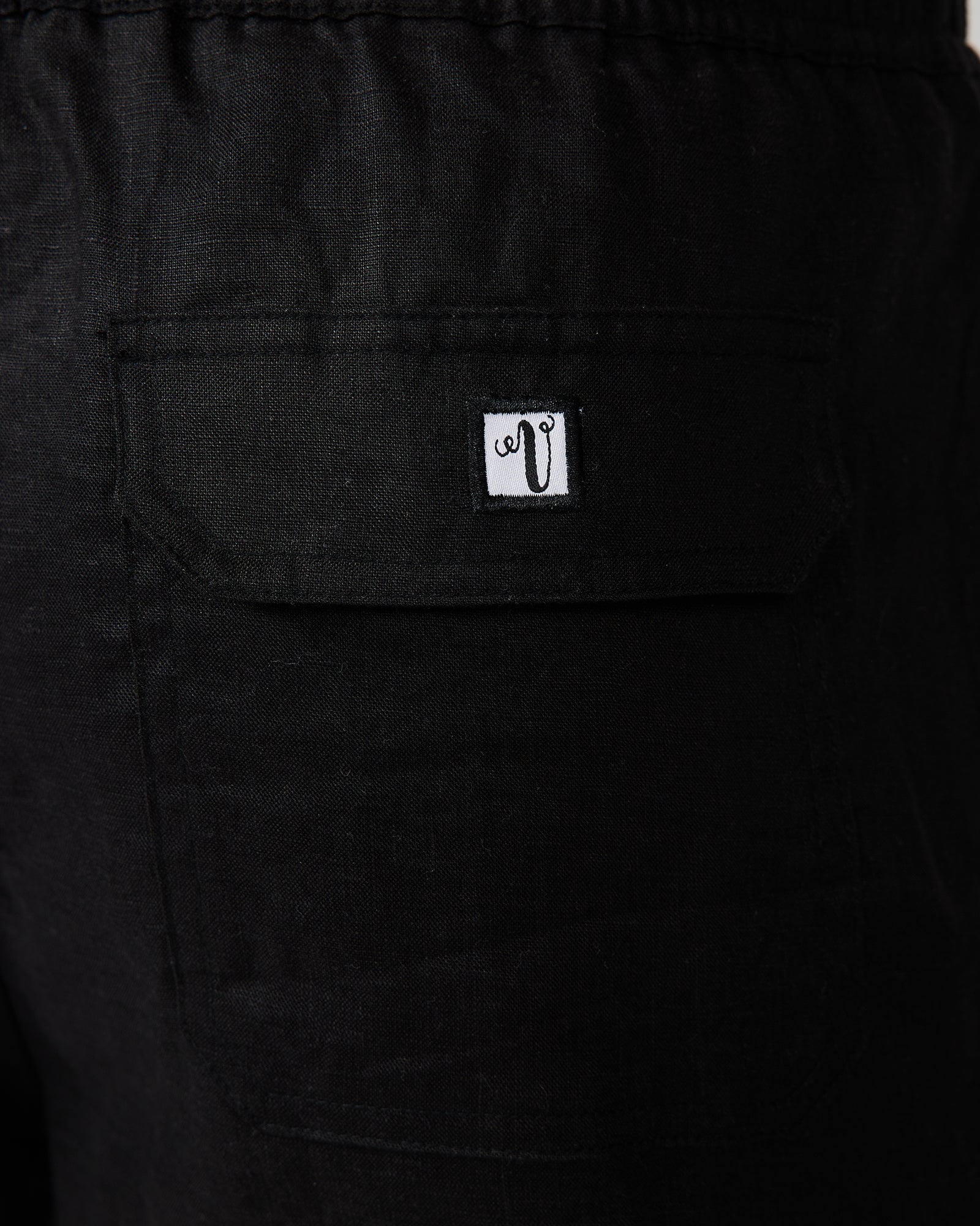 Black Linen Shorts with Relaxed Fit & Side Pockets 5