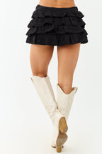 Black Skort With Tiered Ruffle Design Comfortable Style 3