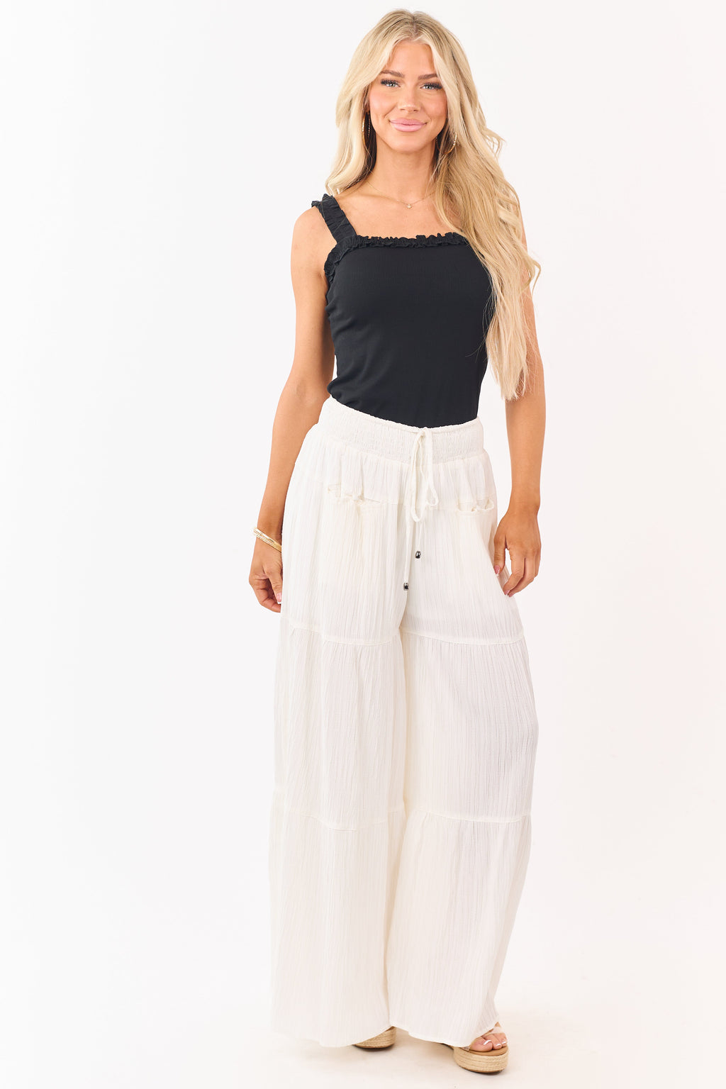 Black Tank Top for Women with Ruffle Trim & Elastic Straps | Effortless Everyday Layering 1