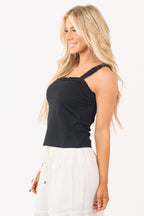Black Tank Top for Women with Ruffle Trim & Elastic Straps | Effortless Everyday Layering 2