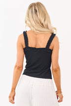 Black Tank Top for Women with Ruffle Trim & Elastic Straps | Effortless Everyday Layering 3
