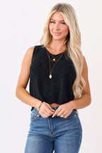 Black Tank Top with Scalloped Hem | Feminine Design 0