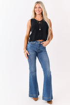 Black Tank Top with Scalloped Hem | Feminine Design 1