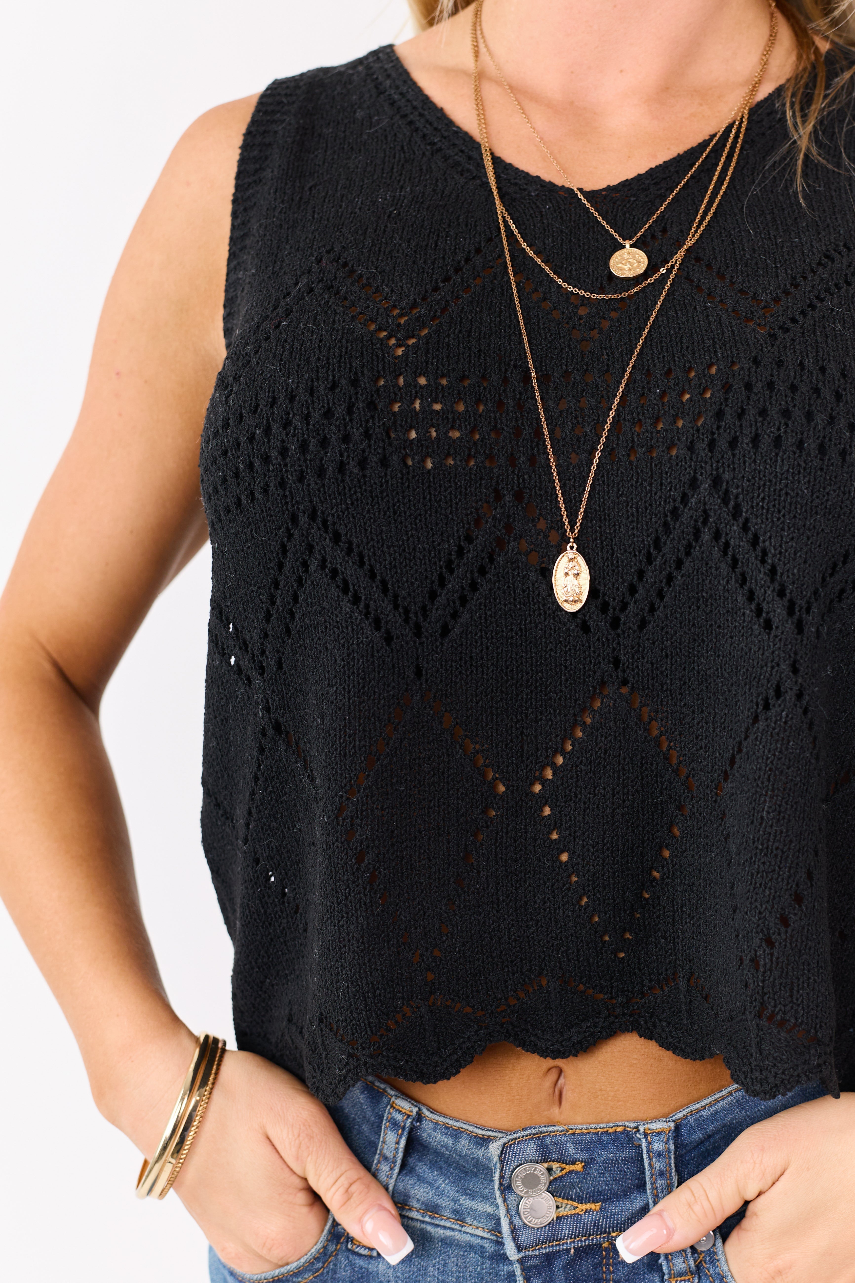 Black Tank Top with Scalloped Hem | Feminine Design 6