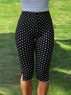 Black & White Polka Dot Capri Pants with Lace Ruffle Hem Women's Retro Print Stretch Capris 3