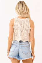 Boho Chic | Almond Open Crochet Crop Top with Scalloped Hem | Lightweight Cotton 4