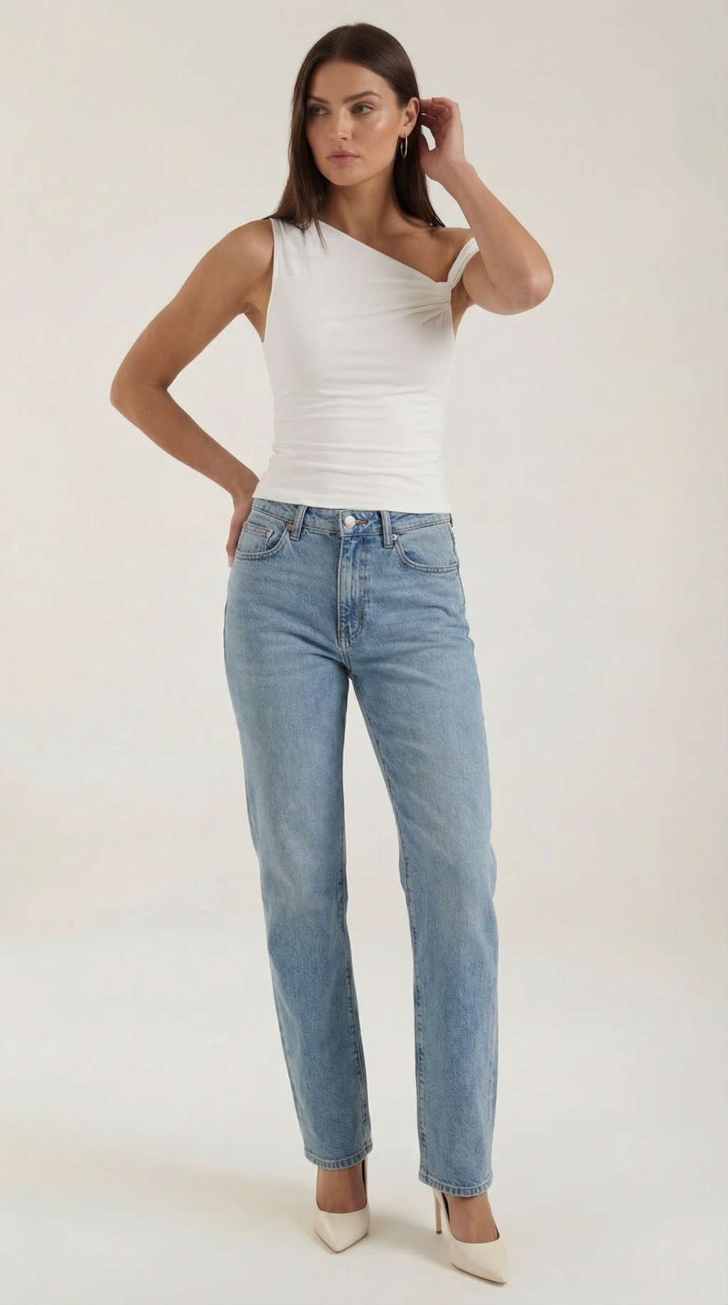 Carol One Shoulder Top — Women’s Asymmetrical Draped Sleeve Stretch Elegant Fitted Casual Evening Top 0