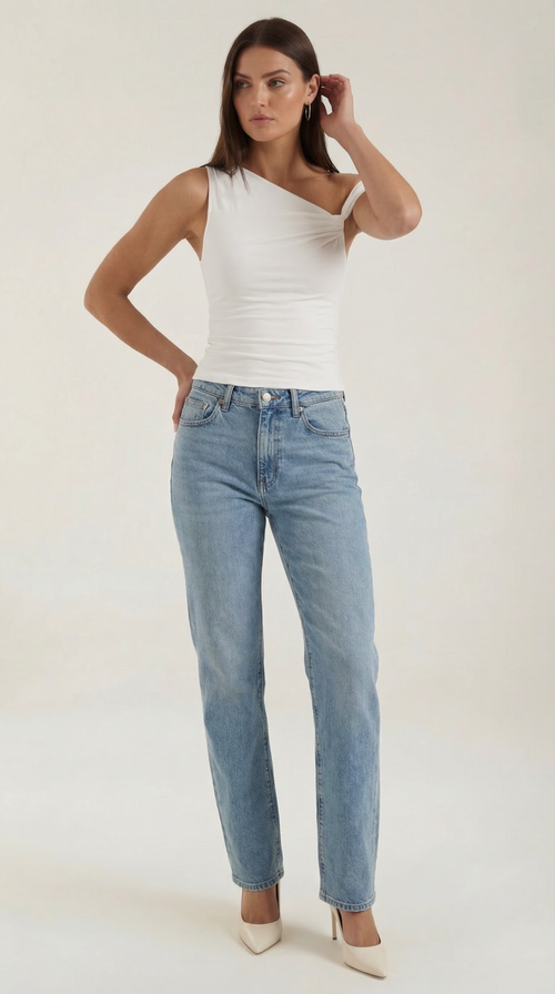 Carol One Shoulder Top — Women’s Asymmetrical Draped Sleeve Stretch Elegant Fitted Casual Evening Top 0