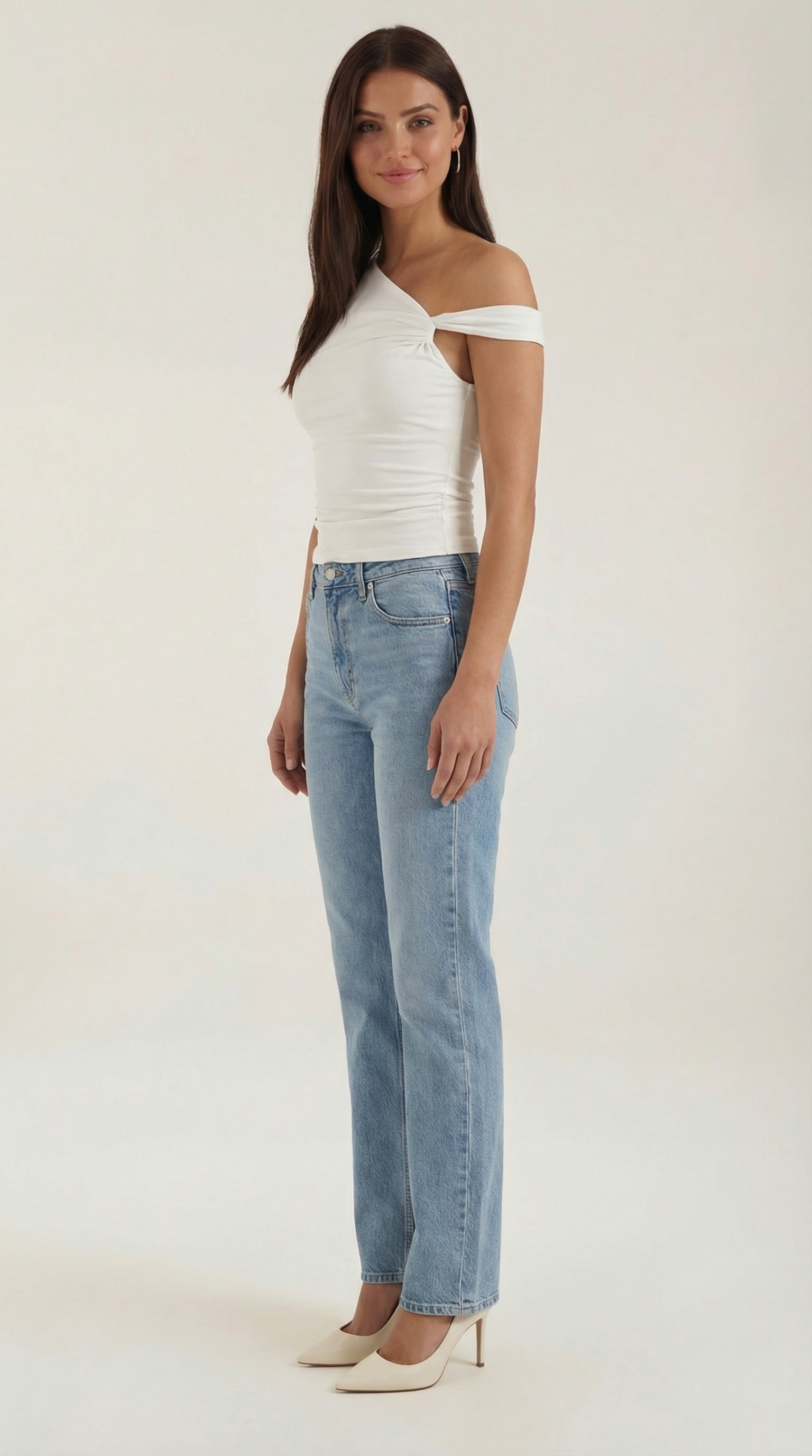 Carol One Shoulder Top — Women’s Asymmetrical Draped Sleeve Stretch Elegant Fitted Casual Evening Top 1
