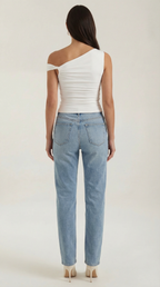 Carol One Shoulder Top — Women’s Asymmetrical Draped Sleeve Stretch Elegant Fitted Casual Evening Top 3