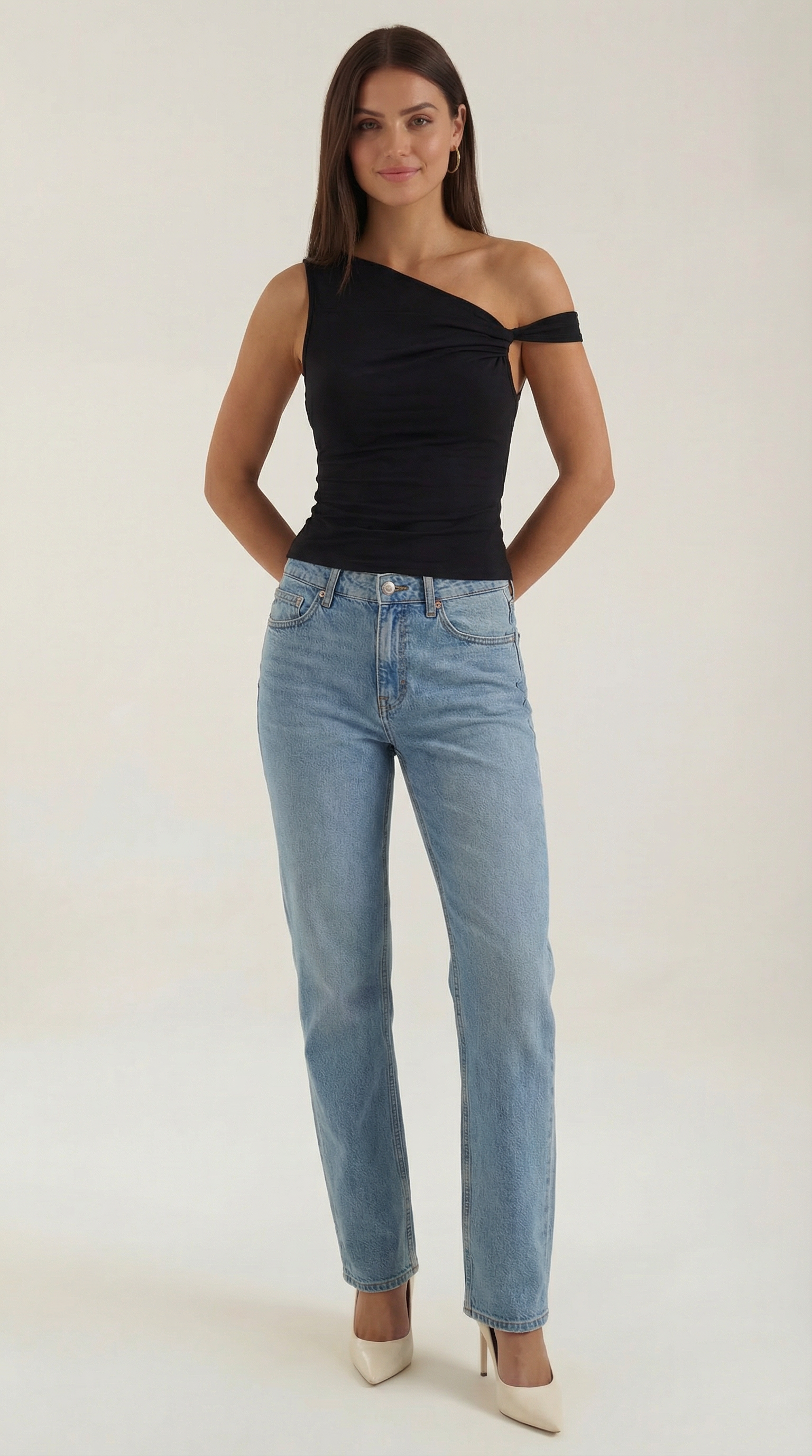 Carol One Shoulder Top — Women’s Asymmetrical Draped Sleeve Stretch Elegant Fitted Casual Evening Top 5