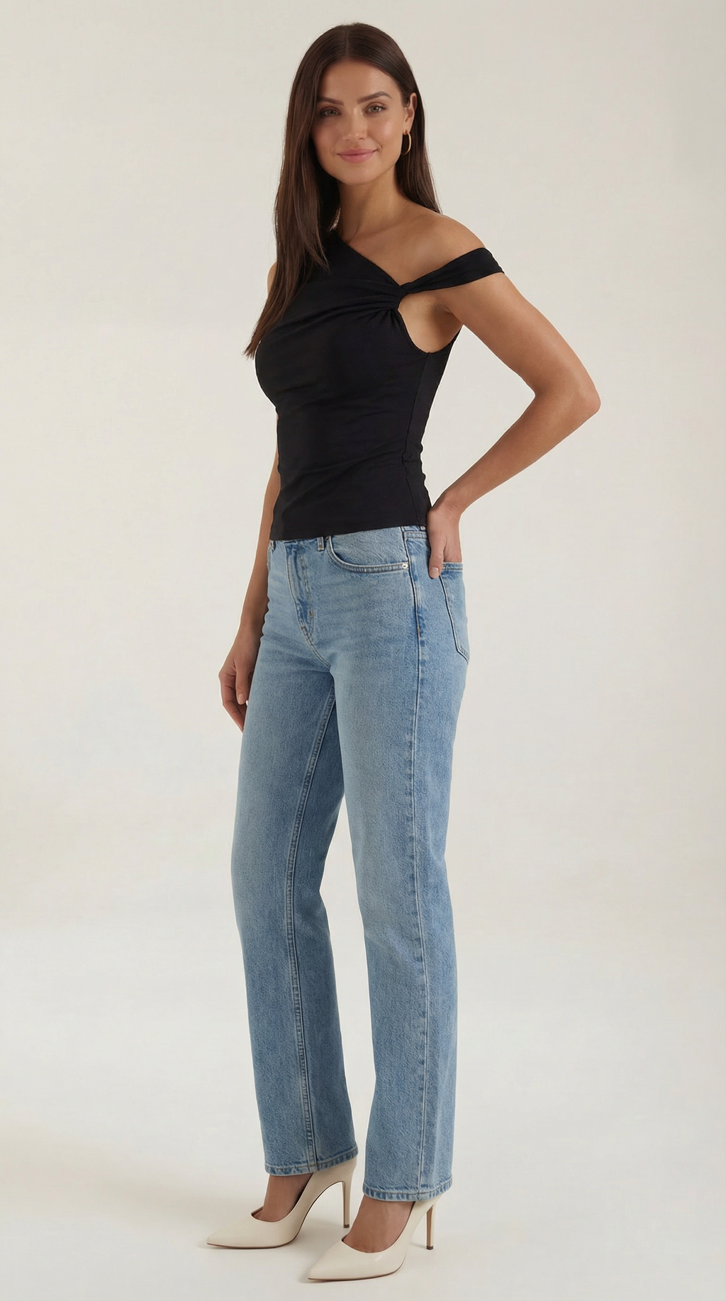 Carol One Shoulder Top — Women’s Asymmetrical Draped Sleeve Stretch Elegant Fitted Casual Evening Top 6