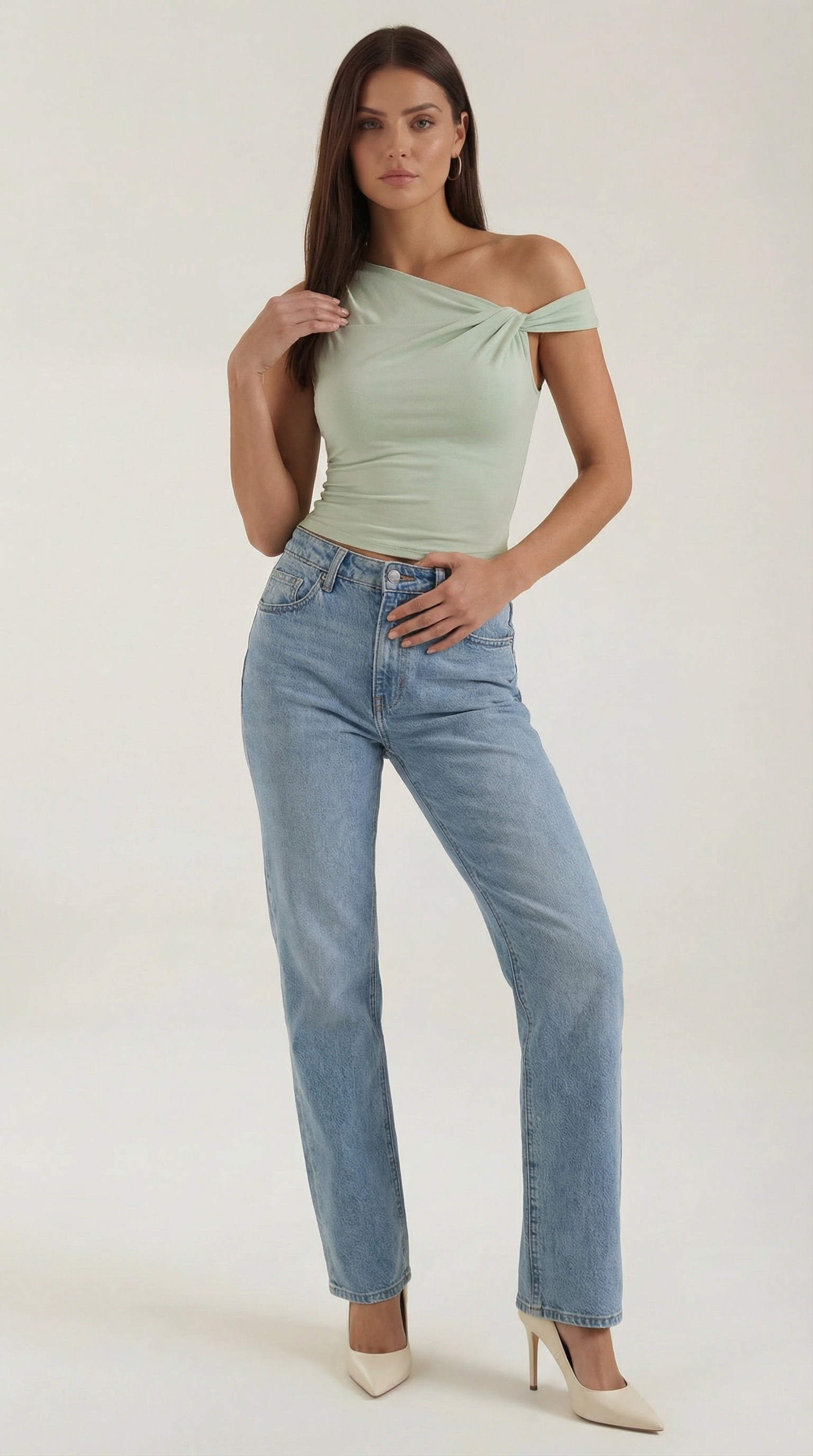 Carol One Shoulder Top — Women’s Asymmetrical Draped Sleeve Stretch Elegant Fitted Casual Evening Top 9