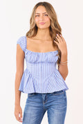 Chic Puff Sleeve Crop Top with Striped Design & Hook Closure | Flattering Fit 0