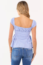 Chic Puff Sleeve Crop Top with Striped Design & Hook Closure | Flattering Fit 4