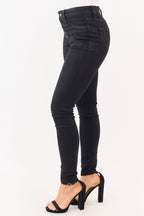 Coated Black Skinny Jeans for Women with Stretchy Fit & Button 2
