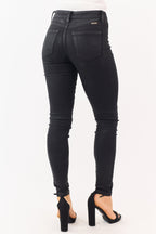 Coated Black Skinny Jeans for Women with Stretchy Fit & Button 3