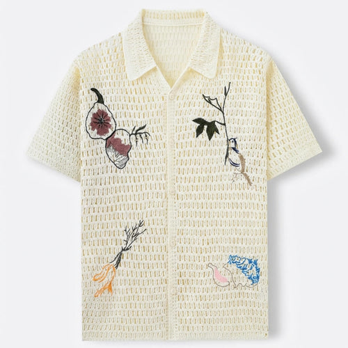 Crochet Polo Shirt with Intricate Embroidery – Vintage Resort 0