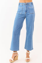 Cropped Straight Jeans Medium Wash With Stretchy Fit High Rise 1