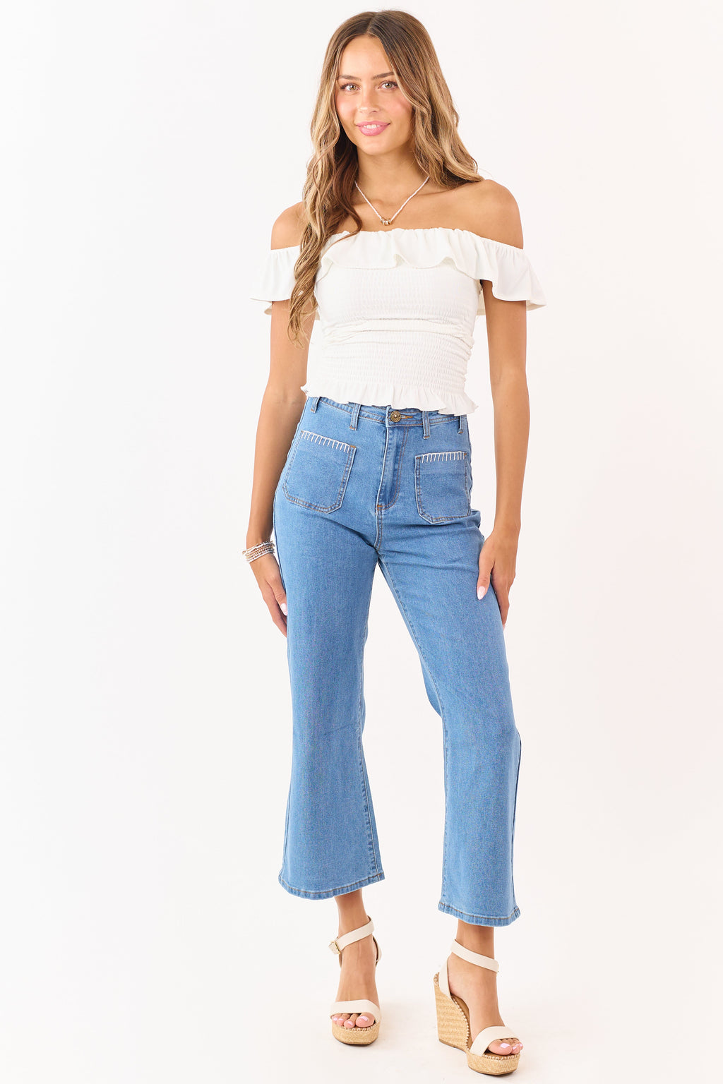 Cropped Straight Jeans Medium Wash With Stretchy Fit High Rise 4