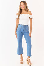 Cropped Straight Jeans Medium Wash With Stretchy Fit High Rise 4