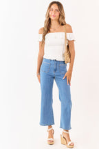 Cropped Straight Jeans Medium Wash With Stretchy Fit High Rise 5