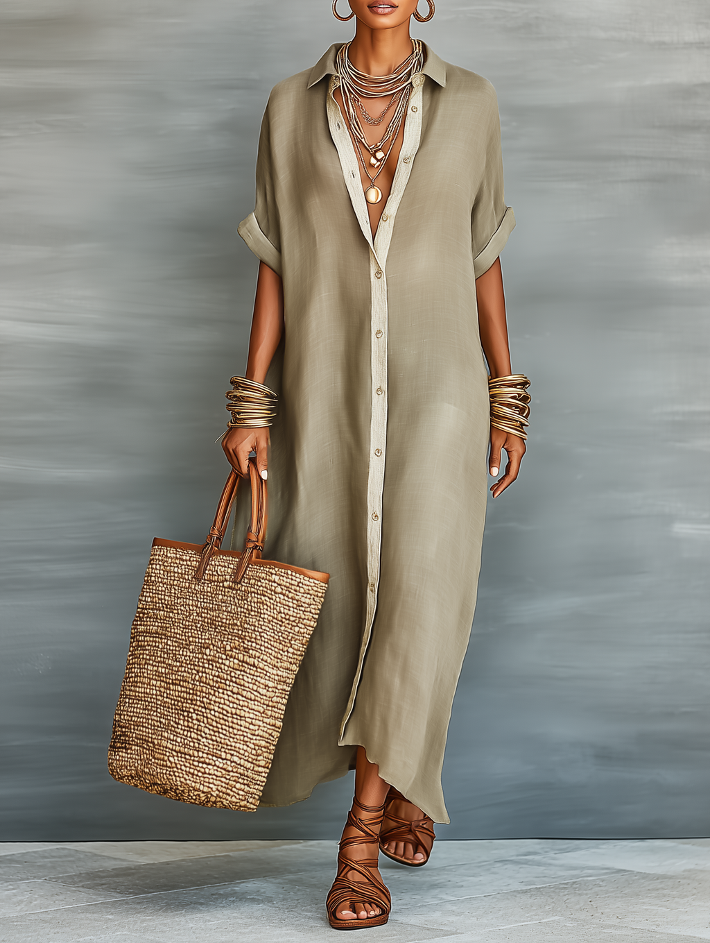 Elegant Collection | White Maxi Dress with Short Sleeves | Lightweight Linen Blend for Effortless Style 0