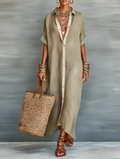 Elegant Collection | White Maxi Dress with Short Sleeves | Lightweight Linen Blend for Effortless Style 0