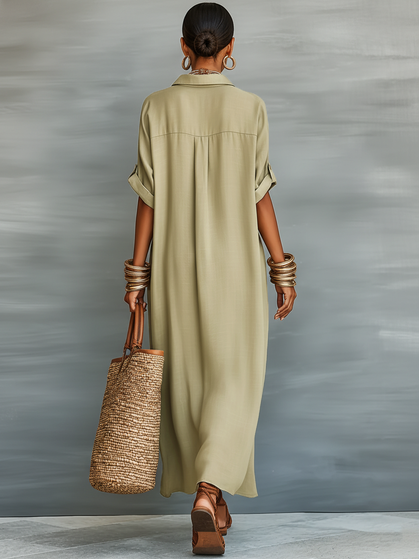 Elegant Collection | White Maxi Dress with Short Sleeves | Lightweight Linen Blend for Effortless Style 1