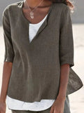 Elegant Collection | Women's Blouse with Split V-Neck & Long Sleeves | Relaxed Fit for Effortless Style 0