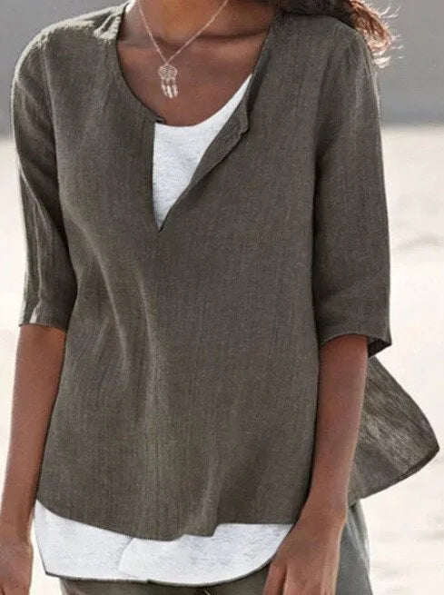 Elegant Collection | Women's Blouse with Split V-Neck & Long Sleeves | Relaxed Fit for Effortless Style 0