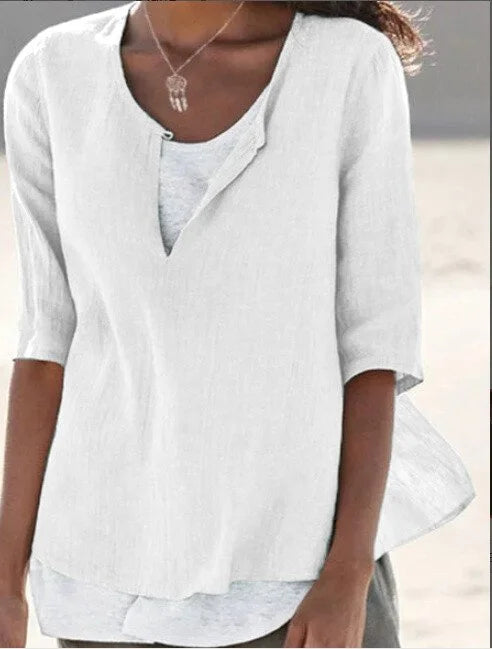 Elegant Collection | Women's Blouse with Split V-Neck & Long Sleeves | Relaxed Fit for Effortless Style 1