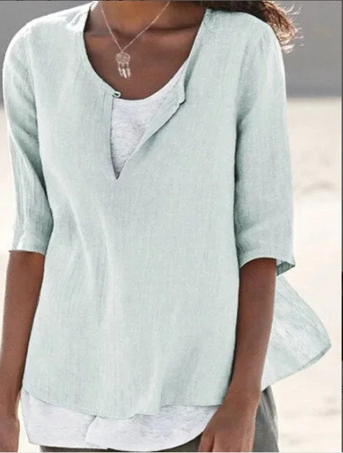 Elegant Collection | Women's Blouse with Split V-Neck & Long Sleeves | Relaxed Fit for Effortless Style 4