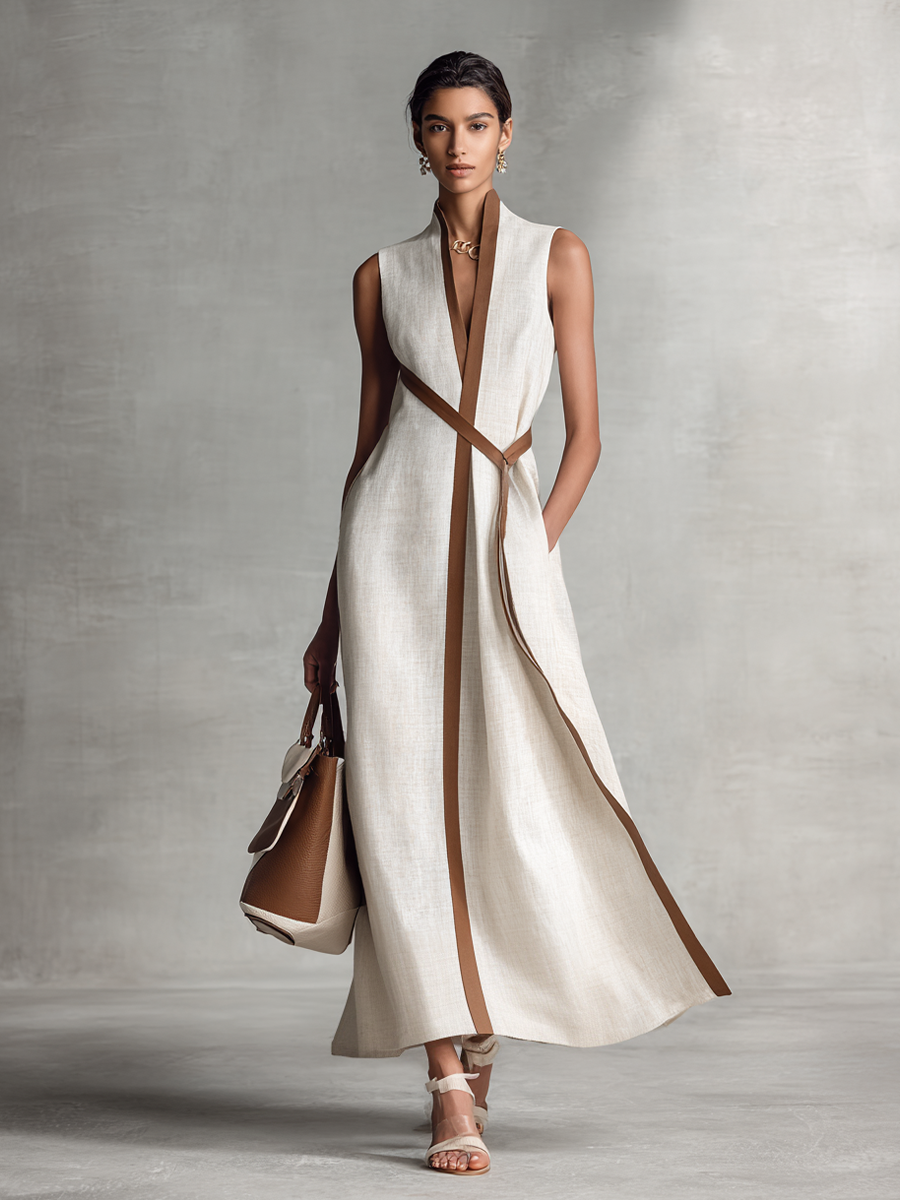 Elegant Collection | Women's Maxi Dress with Adjustable Tie Waist | Sleeveless V-Neck for Everyday Chic 1