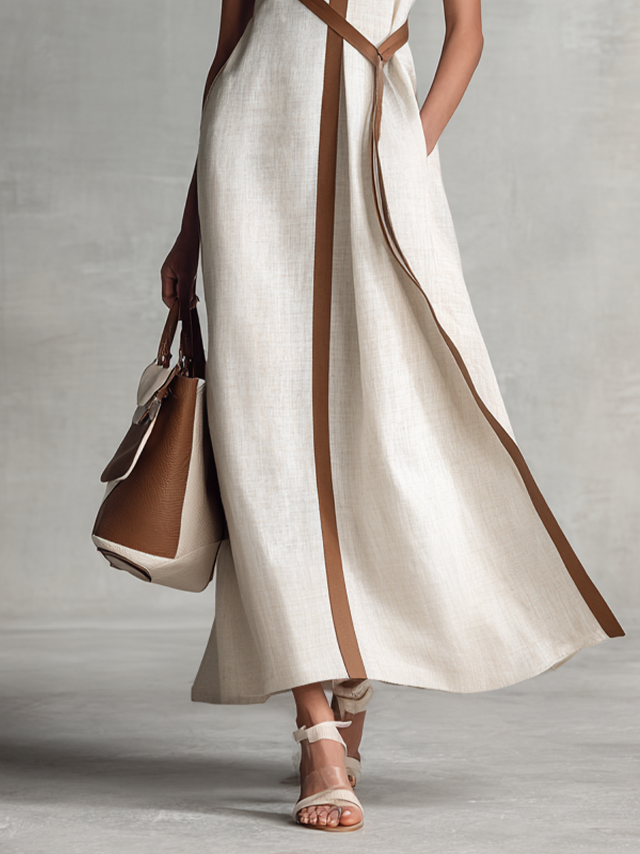 Elegant Collection | Women's Maxi Dress with Adjustable Tie Waist | Sleeveless V-Neck for Everyday Chic 3